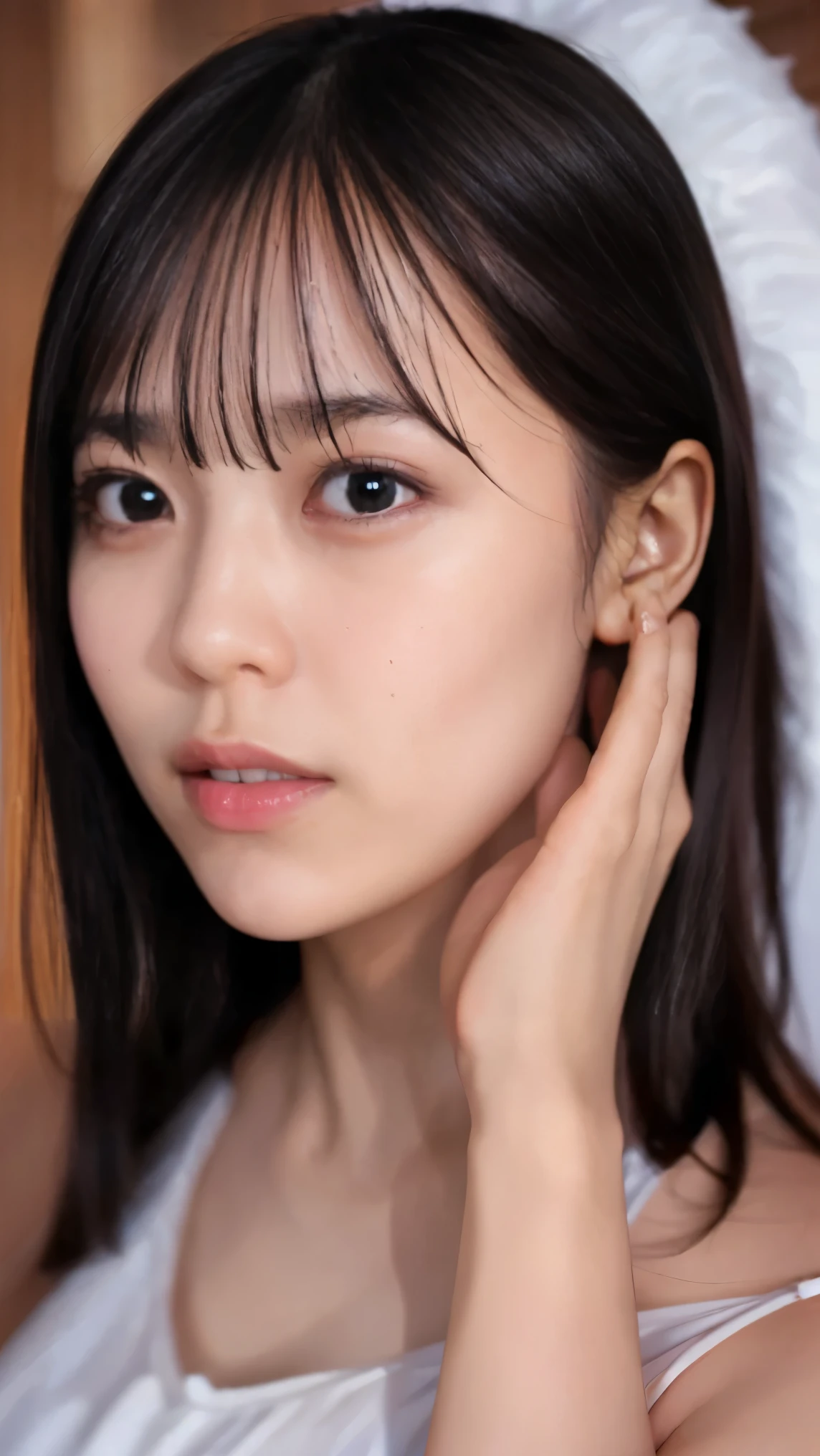 ((Extremely precise and accurate anatomy:1.0)), (photo Realistic:1.4), (hyper Realistic:1.4), (最高品質のRealisticな肌の質感:1.4), (Improvement of quality:1.4), (Enhances the beauty of skin texture:1.1), Clean and glowing skin, mesh, thin:1.2, (Realistic:1.3), Realisticなライティング, (Smoother lighting:1.05), (Improving the quality of cinema lighting:0.9), Backlight, A gentle light for your face, Ray Tracing, (Bright light:1.2), 32K, One Japanese woman, fine grain, Detailed face, (Film Grain:1.1),(Accentuates body lines:1.1), High resolution, Natural look, Kind eyes, Improves hair quality, Delicate light and shadow, Transparent muscles, Graceful pose, Beautiful Eyes, Sharp details, Soft light reflection, Beautiful contours, Delicate skin tone, Fine hair texture,Cute Japanese Women Photos, Little Woman, 20-year-old, Beautiful and perfect face, brown, Beautiful Face,