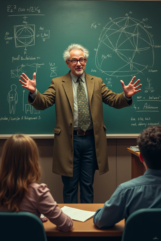 A professor giving a very abstract theoretical lesson, disconnected from real life.