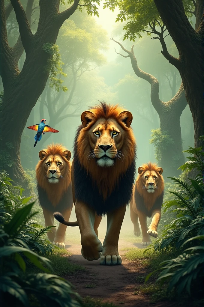 A pride of lions in a forest