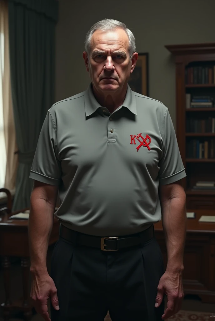 Grey polo shirt with a small KGB logo on the chest