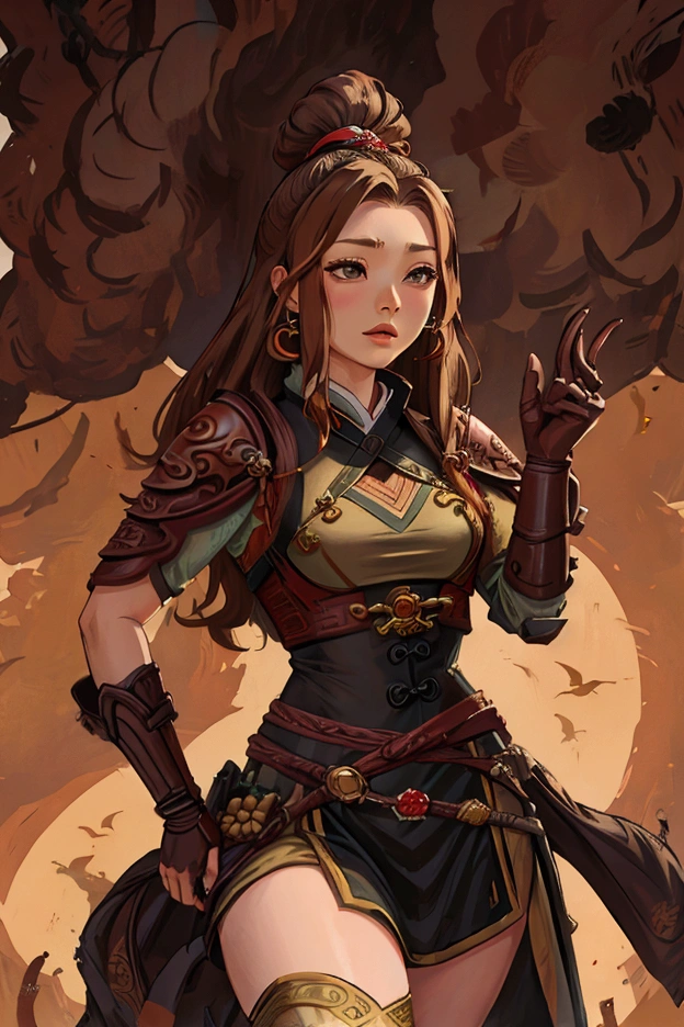 A chestnut-haired female warrior dressed as Sha Wujing