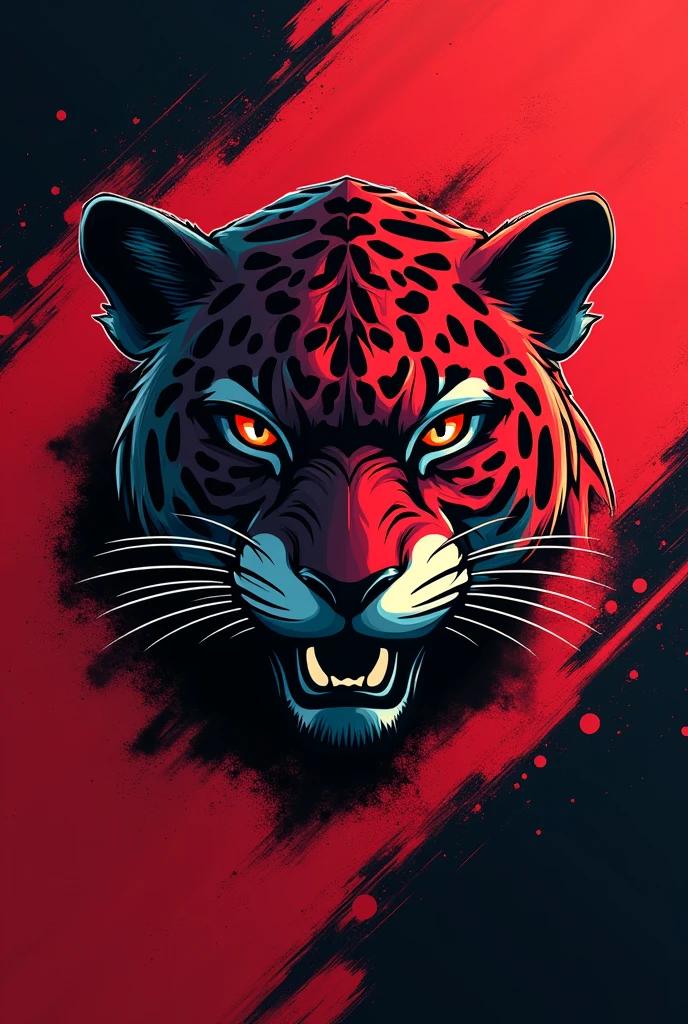Team jersey with a drawn jaguar and red and black background with brown eyes