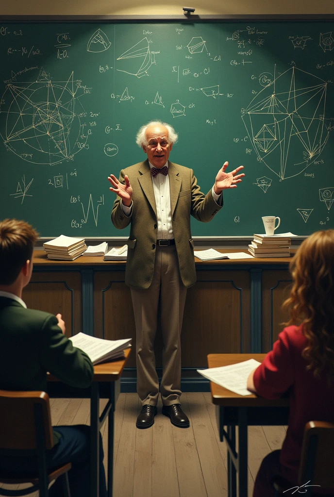 A professor giving a theoretical class about something nonsensical, disconnected from real life.