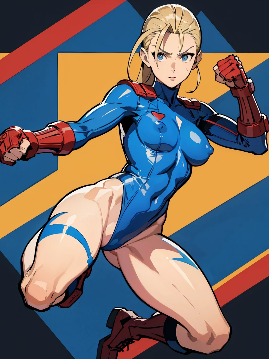 A woman in military uniform stands in front of an airplane, Cammy, Fighting game characters, Fighting Posedor, Erect nipples,In fighter pose, Combat Ready, Fighting Pose, Battle ready pose, Ready to Battle, Better Quality, 8k, Video Game Characters, Anatomically correct, Punching the air