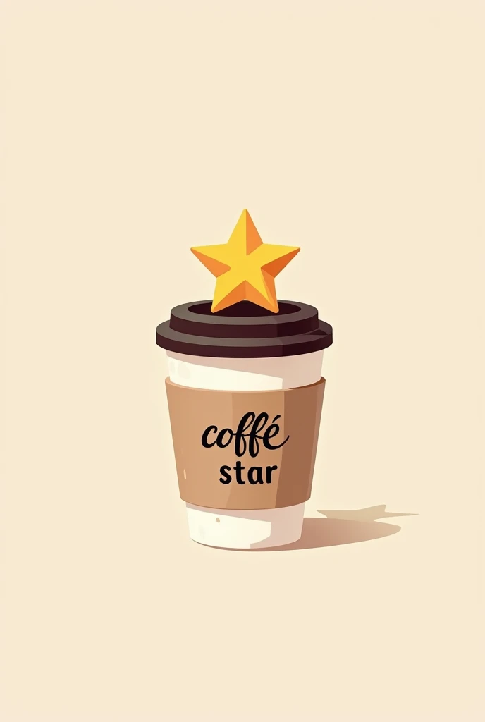 An image of a coffee cup with a lid and a star on top that looks kawaii like a minimalist design that says 'coffe star' on it, but the letters are on the cup.