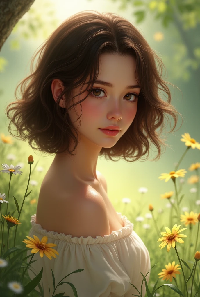 I need a brunette woman, short with brown hair, who is between 19-25 years old
