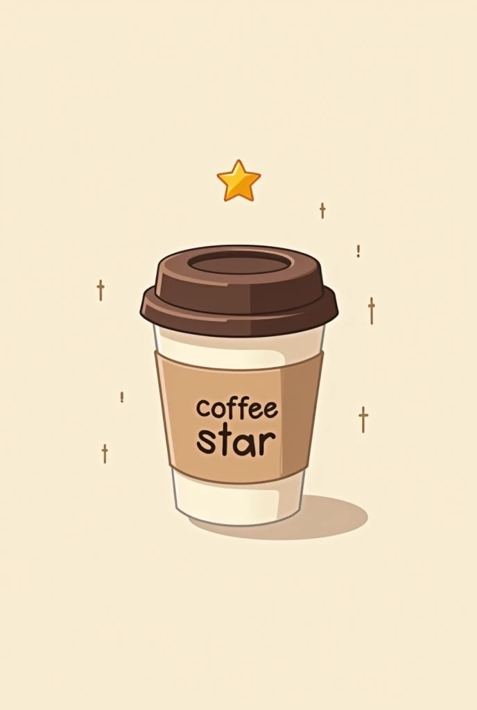 An image of a coffee cup with a lid and a star on top that looks kawaii like a minimalist design that says 'coffe star' on it, but the letters are on the cup.