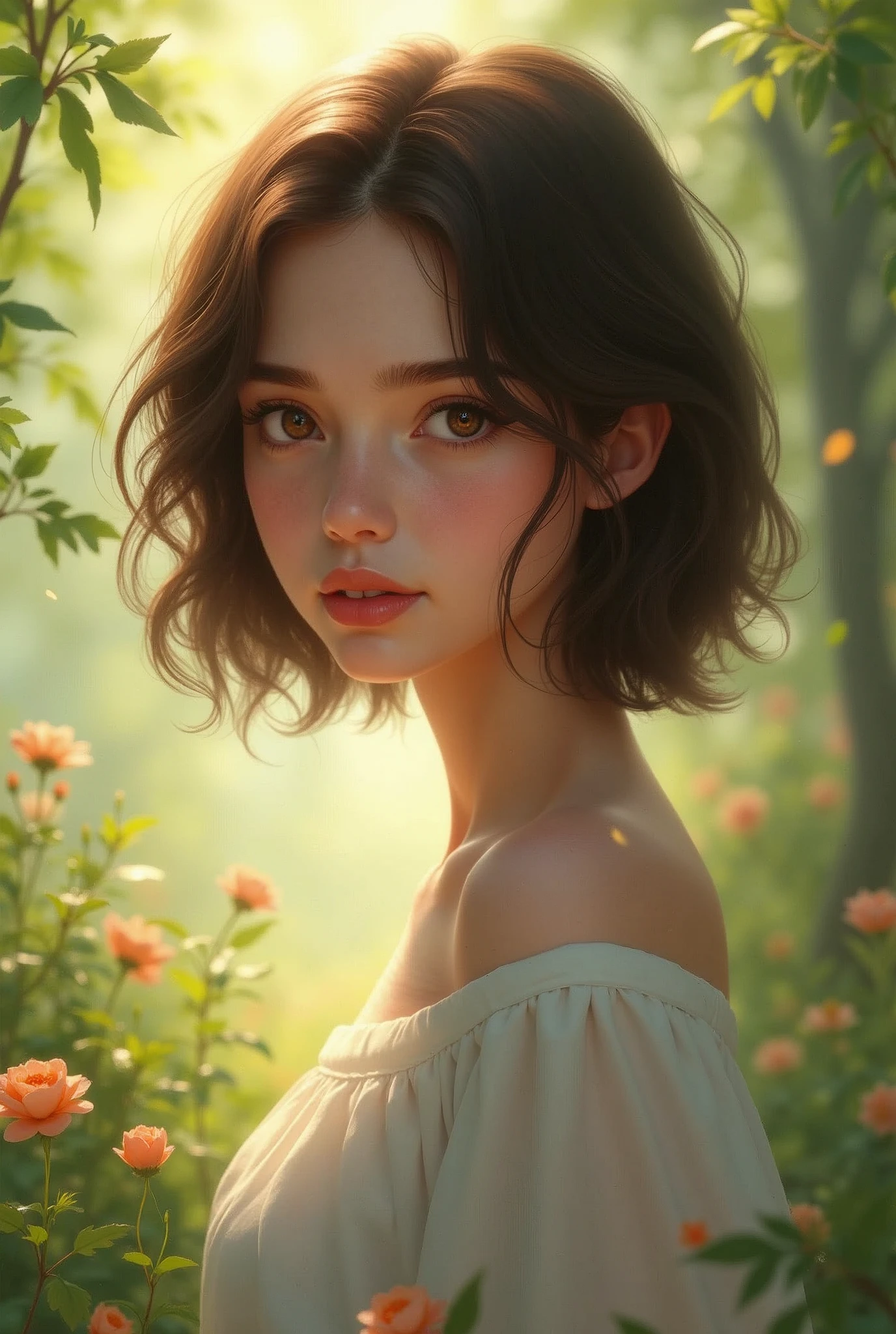 I need a brunette woman, short with brown hair, who is between 19-25 years old