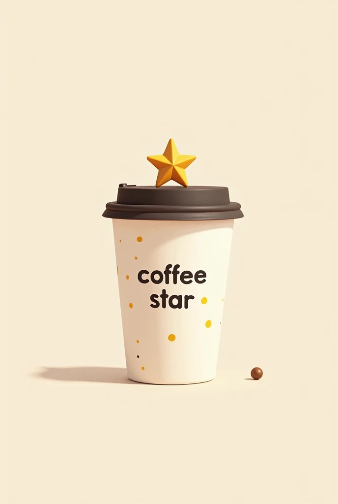 An image of a coffee cup with a lid and a star on top that looks kawaii like a minimalist design that says 'coffe star' on it, but the letters are on the cup.
