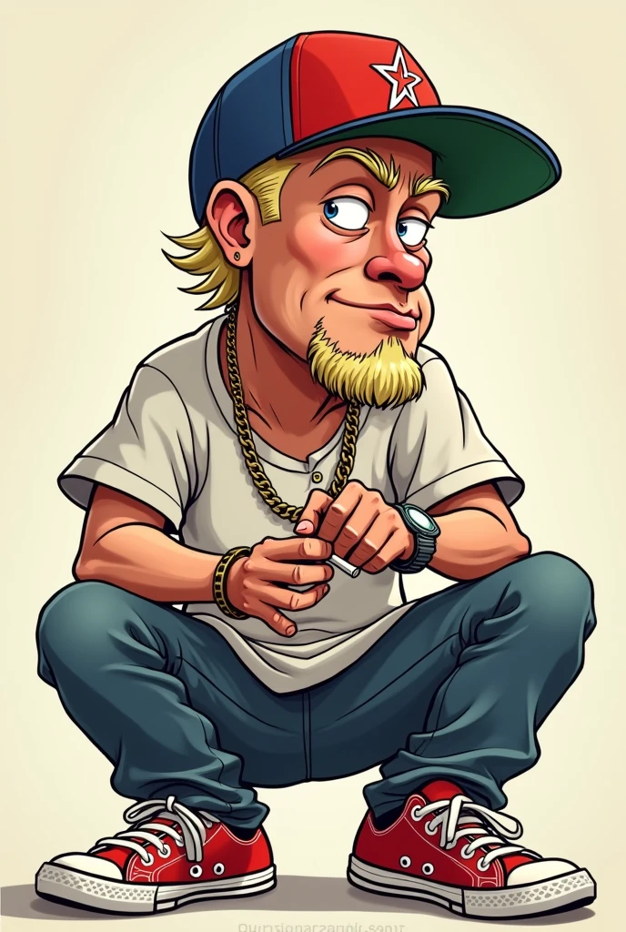  Caricature of a 90s white rapper rolling a joint 