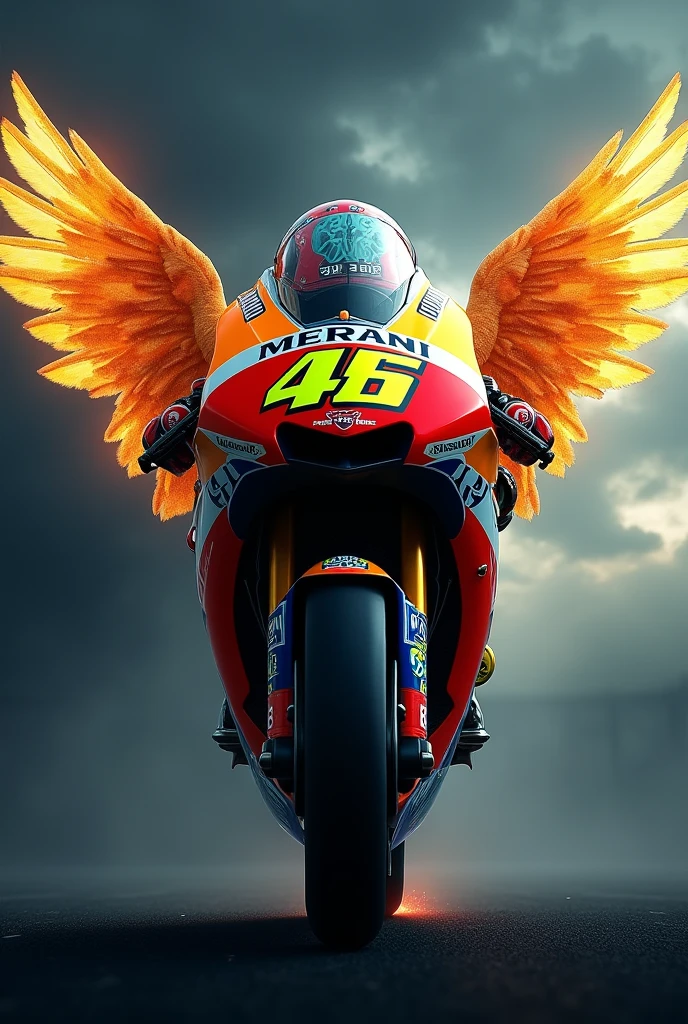 the helmet of Valentino Rossi, with a pair of wings like he's the best