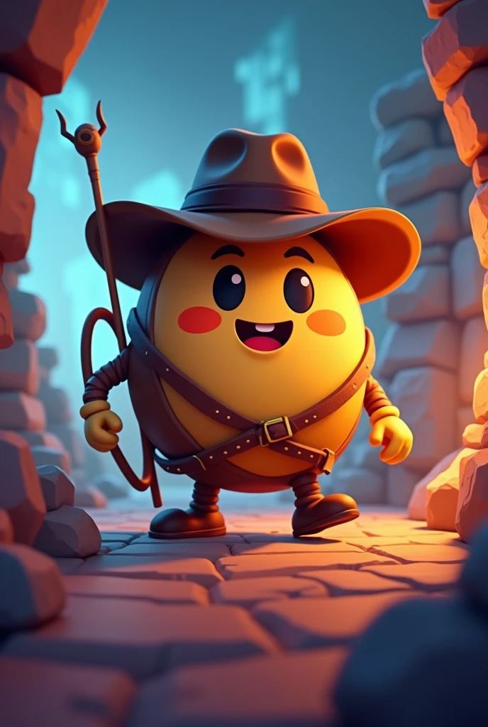 Animated Sulicate Round Logo Dressed as Indiana Jones Playing Video Game