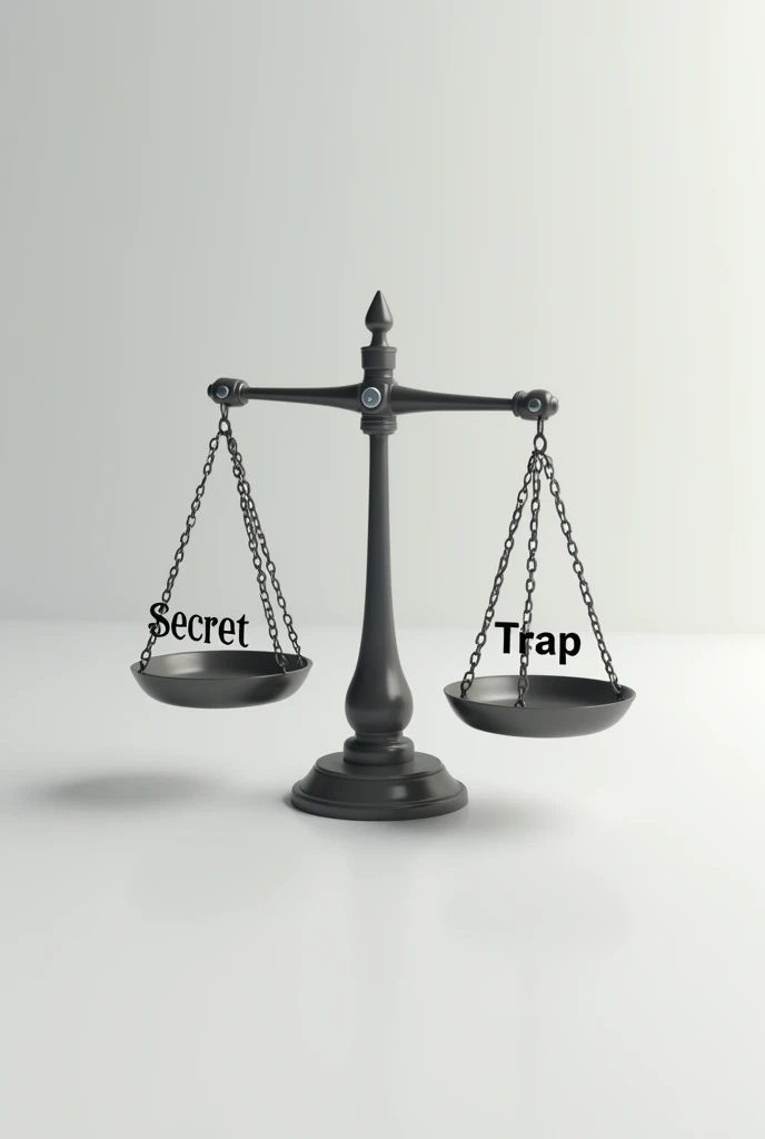A scale divided with “Secret” on one side and “Trap” on the other, with an expression of questioning.