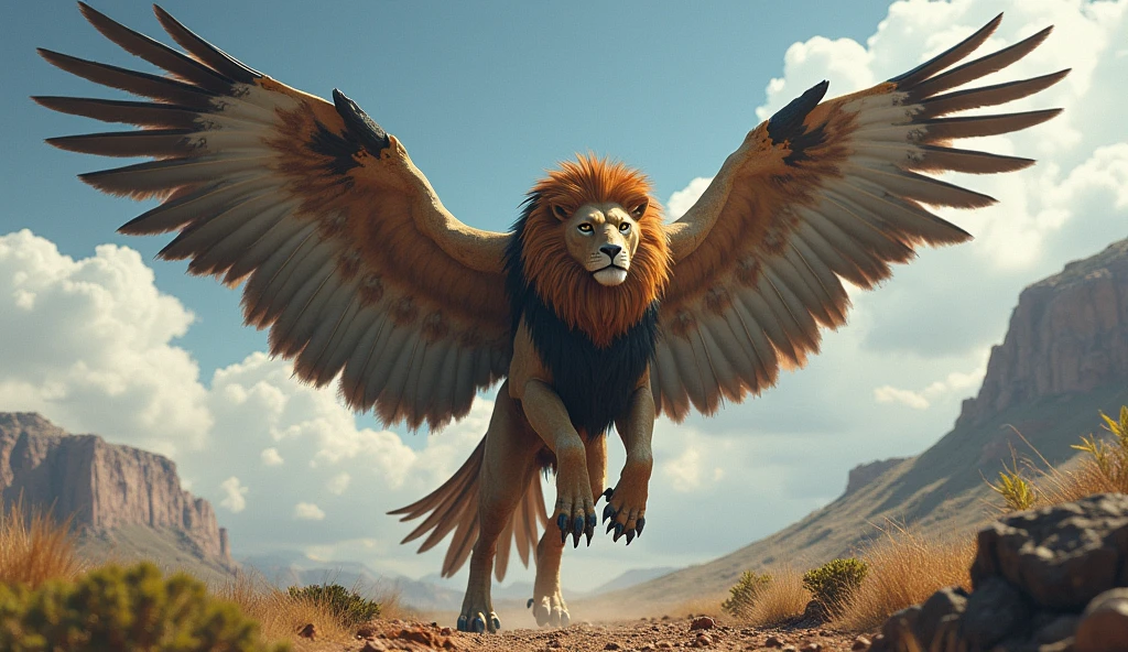 Real、live-action、「Featherion」
Lion and eagle combined。With the majestic form of a lion and the wings of an eagle、Although they fly in the sky, they are also adept at hunting on the ground.。A terrifying predator attacks from the heavens。