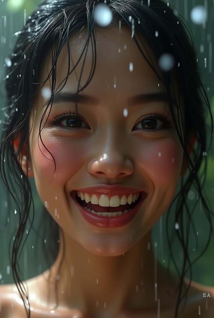 Wajah keenakan,mouth open,show big thith,caught in the rain,((Indonesian female)),8k,photorialism