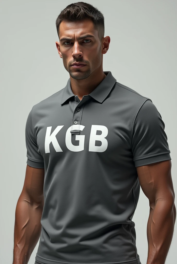 Grey polo shirt with KGB written on the chest (mic)
only the shirt model