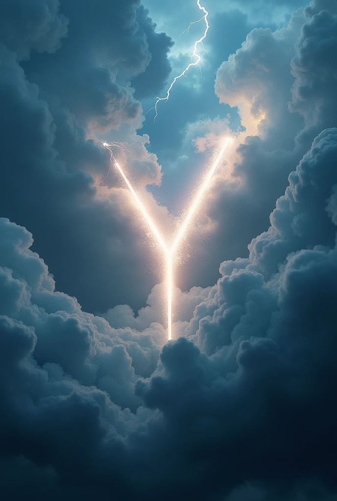 A thunderous sky with clouds forming the inscription "K + Y"