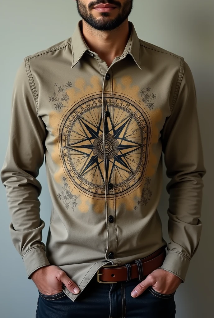 Draw compass themed designs, printed on the chest of a garment