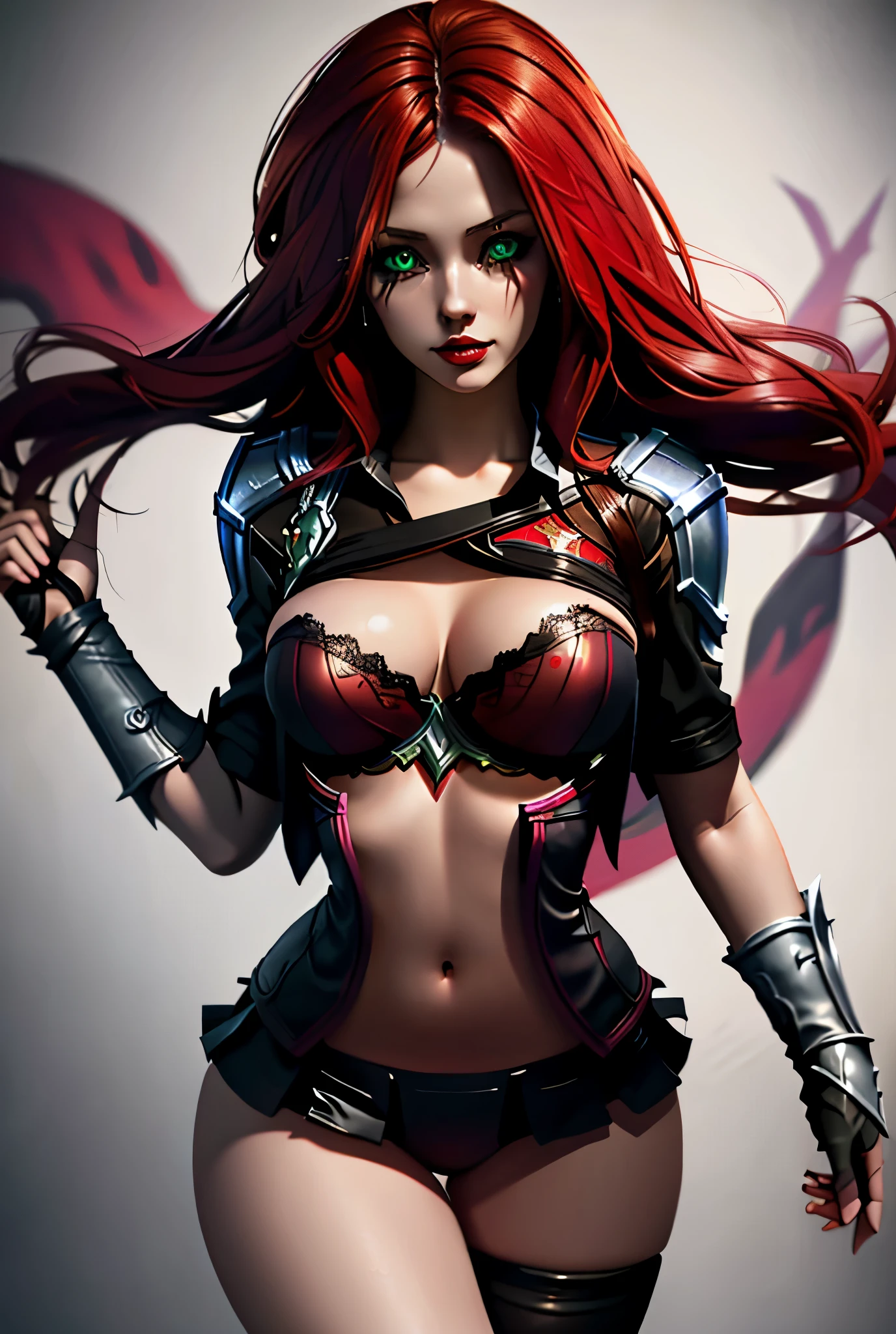 (katarina league of legends), Battle Academia Katarina, schoolar uniform, looks seductive, posse sexy, high resolution, super detaill, 8k, (( Overview))