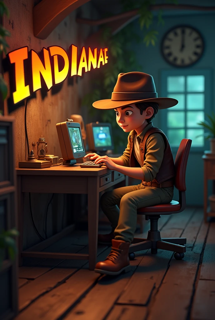 Animated SULICATE Logo Indiana Jones Dress Playing Video Game