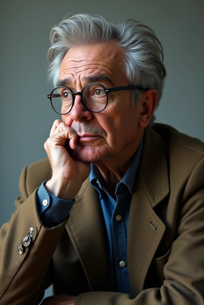 The professor looking to one side, with an expression of great doubt on his face and wondering something