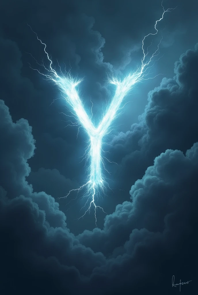 A thunderous sky with clouds forming the inscription "K and Y"