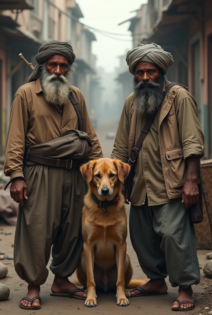 Indian poor men with dog