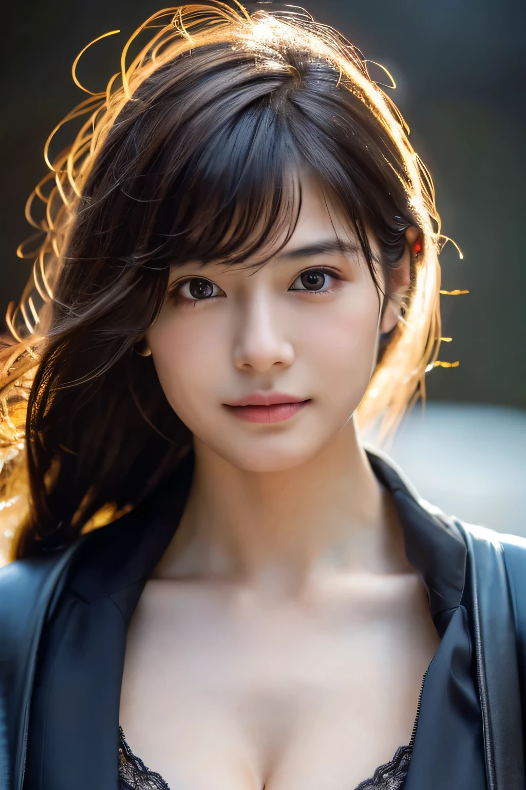 Hair blowing in the wind、Wet Skin、Wet Hair、Wet clothes、Rainy Shinjuku,A woman with a cute face like a Japanese idol, 11 years old、(Cleavage),((Cinema Lighting),(Natural light),(High level of artistry),(artistic),(Indistinguishable quality from the real thing),{{RAW Photos}},{{Genuine}},High resolution,masterpiece, beautiful, Handsome Tomboy, Looks like a salon model, Cool face, Neutral facial features,