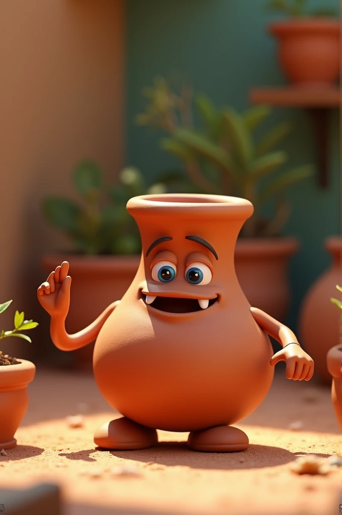 An animated clay pot
