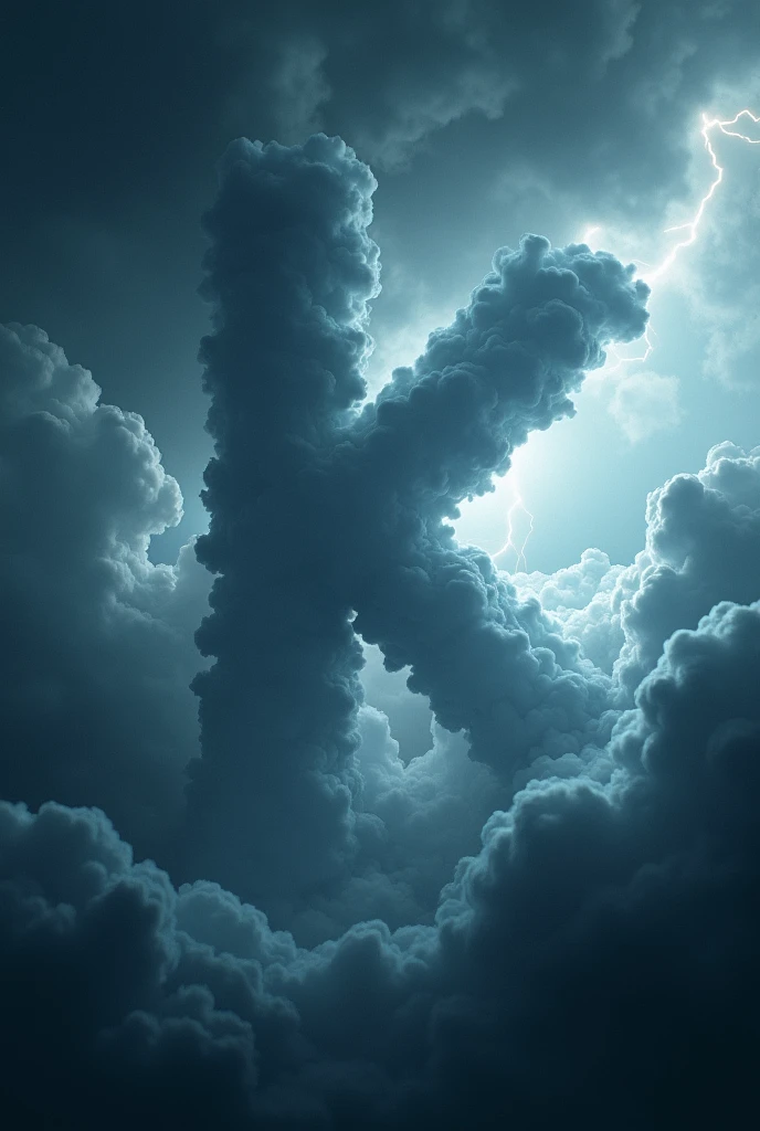 A thunderous sky with clouds forming the inscription K and a Y by the side