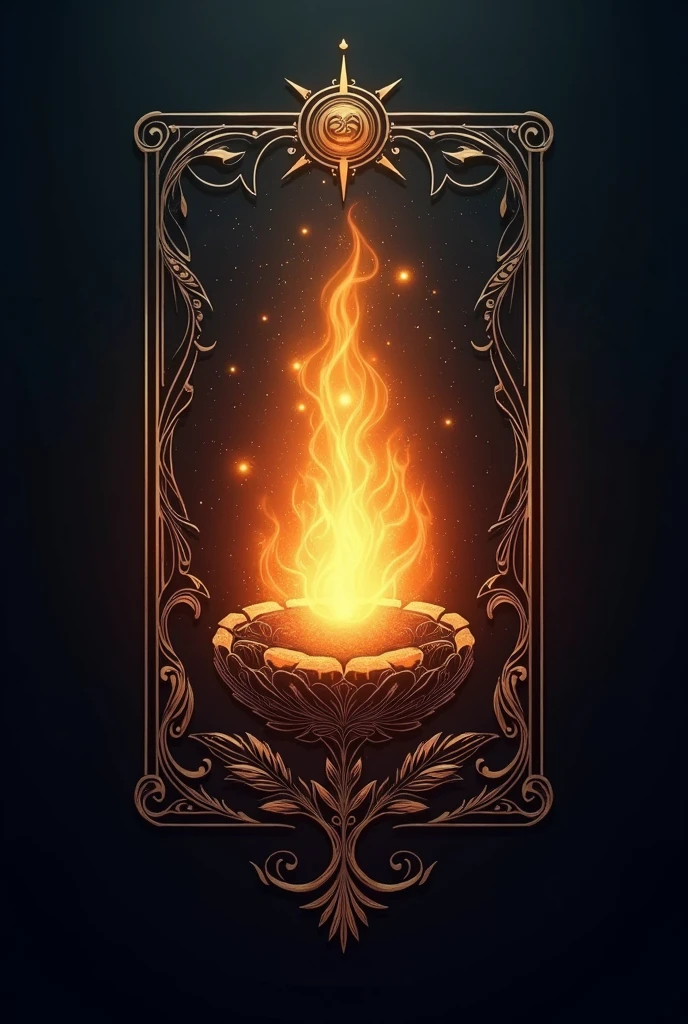 Logo incorporating a tarot card and a flame
