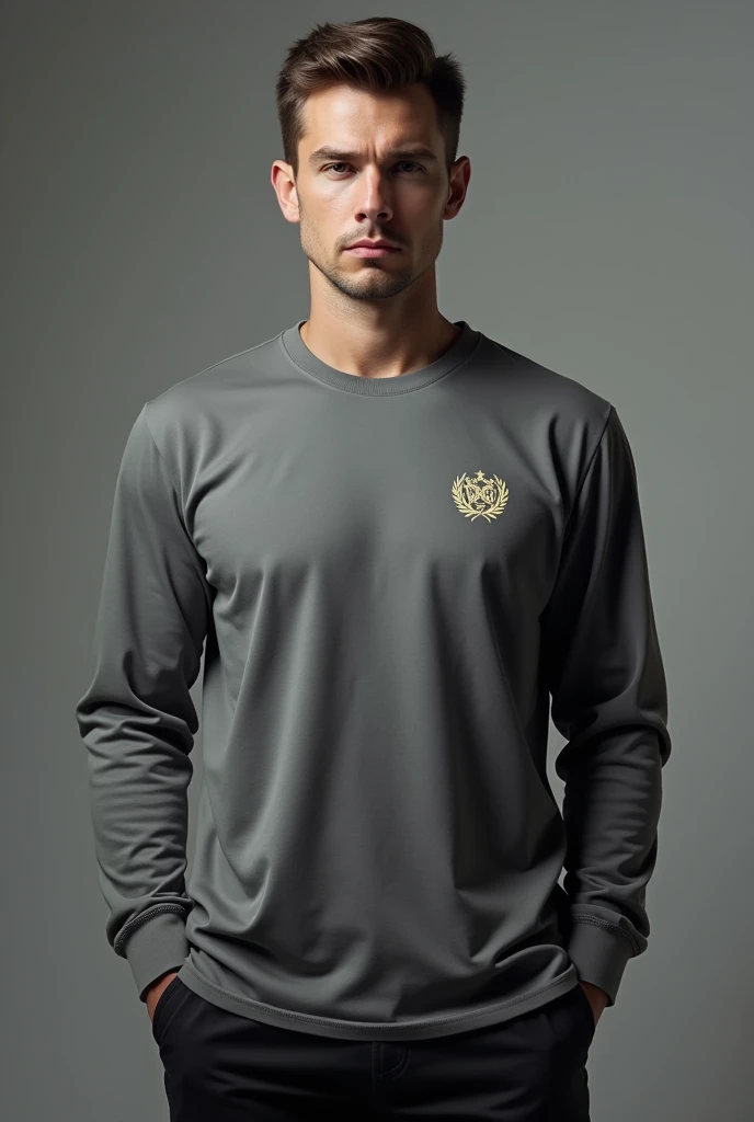 Grey long sleeve shirt with a small KGB logo written on the left chest