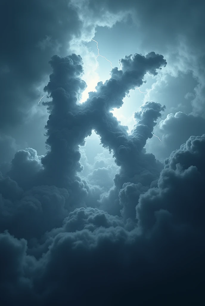 A thunderous sky with clouds forming the inscription K and a Y by the side