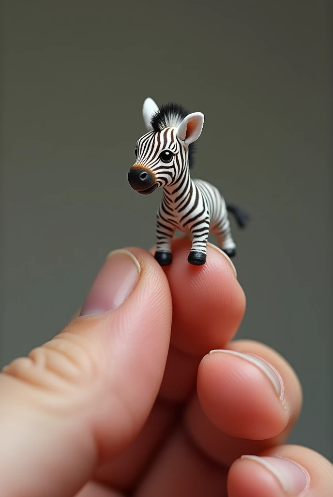 photorrealistic, 8k, Micro Tiny baby [ZEBRA] perched on a human finger