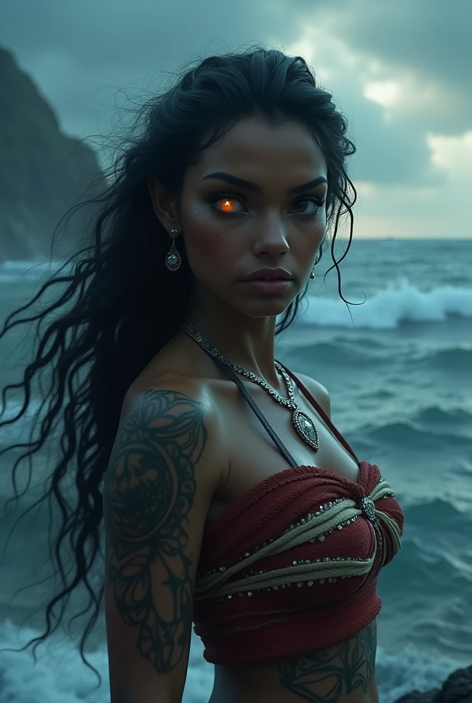 (photorealism:1.2), moana as a dark fantasy 