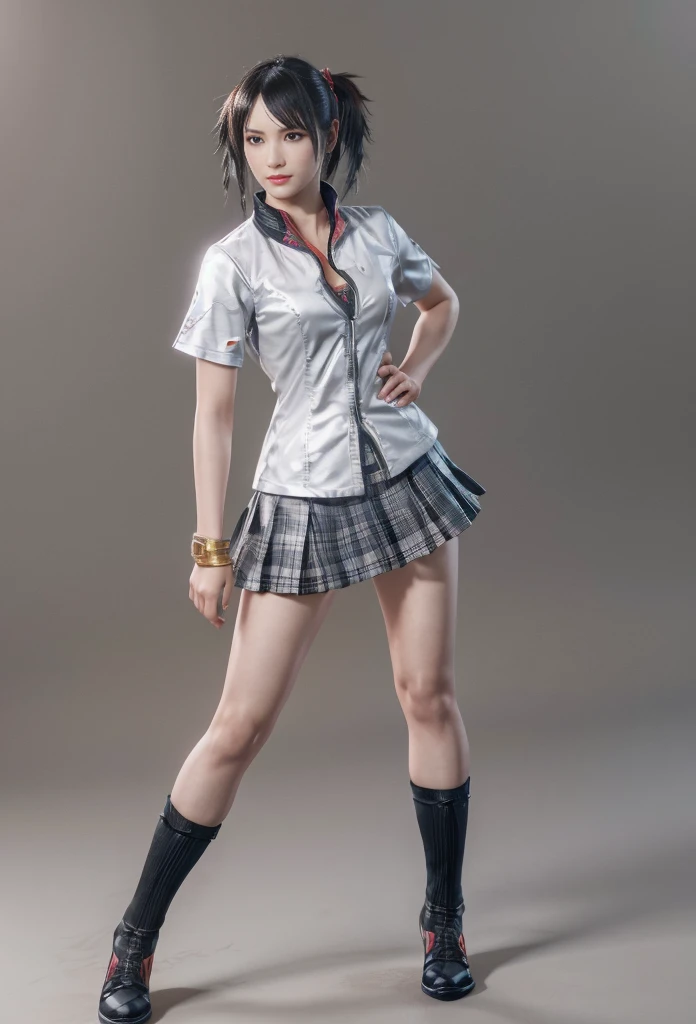 Tekken, Ling Xiaoyu, (best qualityer, ultra detail), (realisitic:1.37), beautiful and detailed face, ultra-realisitic texture, Exquisite face, Delicate body, red lipgloss stick, shiny colors. High definition, 8k.