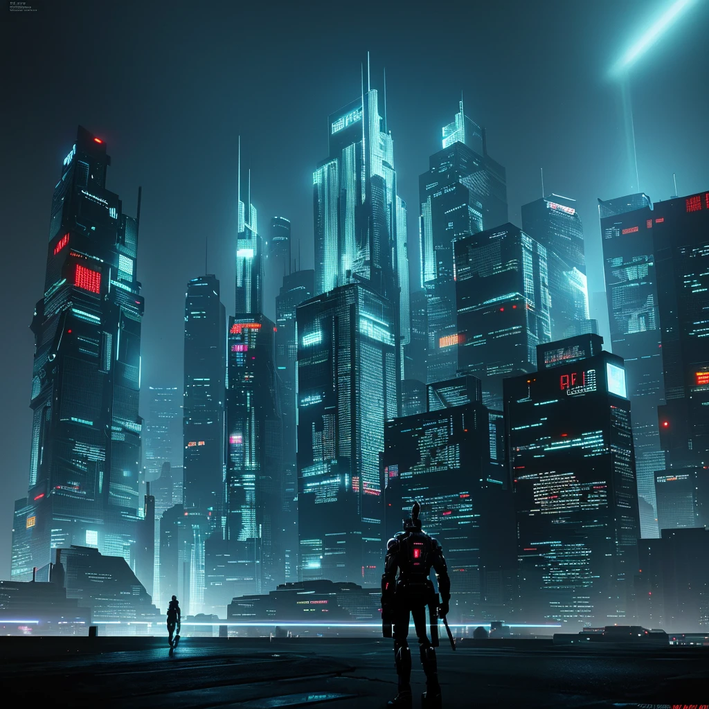 cyberpunk dystopia, intricate futuristic cityscape, , holographic displays, advanced technology, , dark and gritty atmosphere, cybernetic implants, android characters, moody dramatic lighting, cinematic composition, vibrant color palette, photorealistic, 8k, hyper detailed, masterpiece