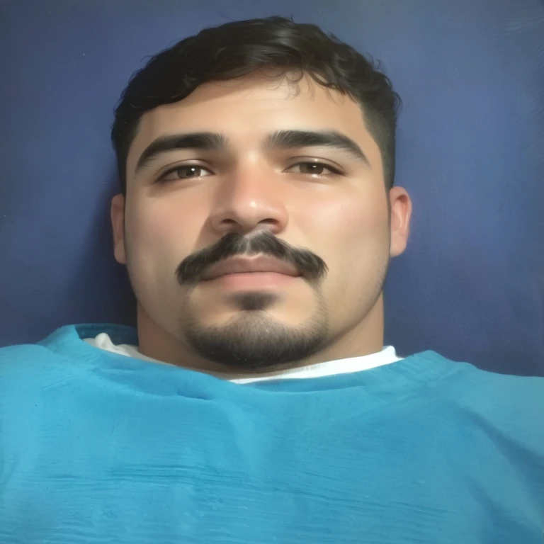 Man with a mustache and a blue shirt, (age 38), 32 years old, 28 years old, 27 years old, 29-years-old, André Rios, david rios ferreira, about 3 , age 38, frontal image, José Miguel Roman France, photo realist, 4 0 years old man