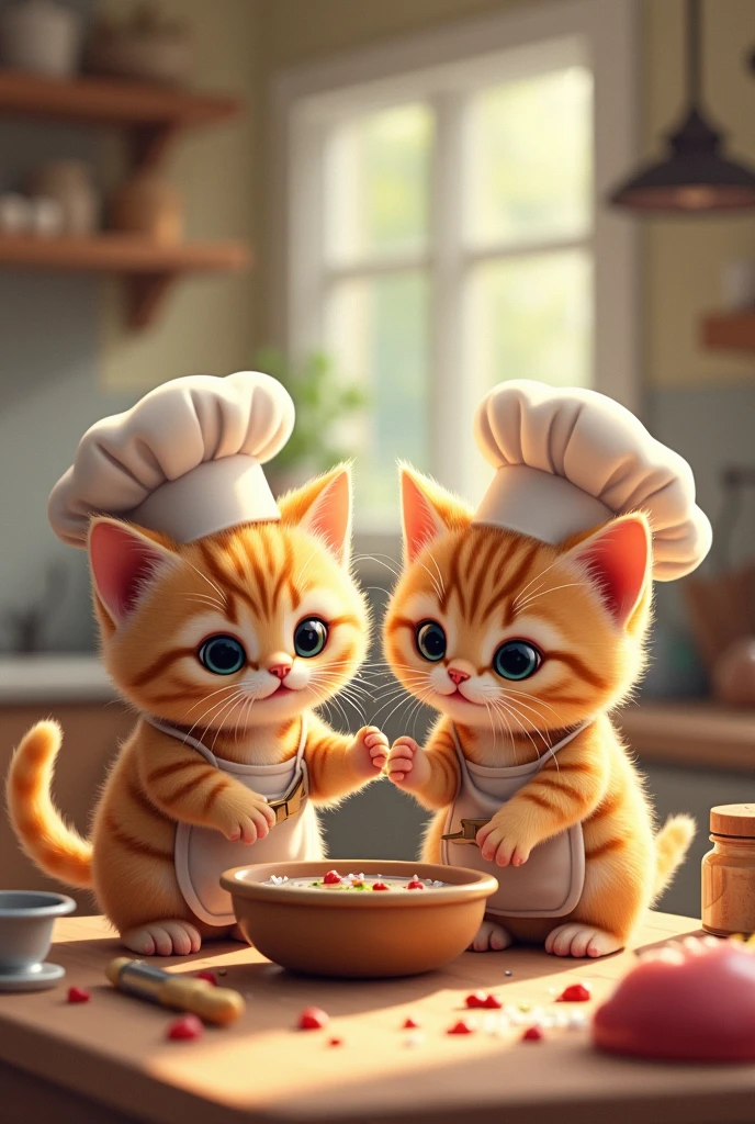Two kittens cooking
