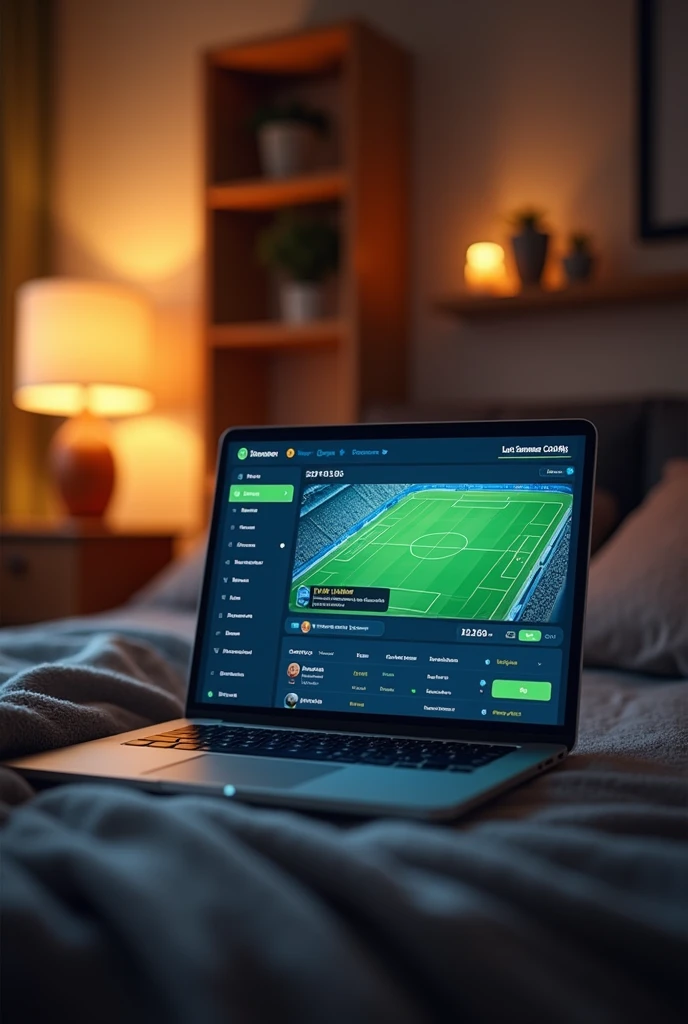 Create an image of an online betting page
Where a cell phone or PC can be seen and the game that is seen is where they bet on soccer
The location should be a room/Room
Don't show a human 