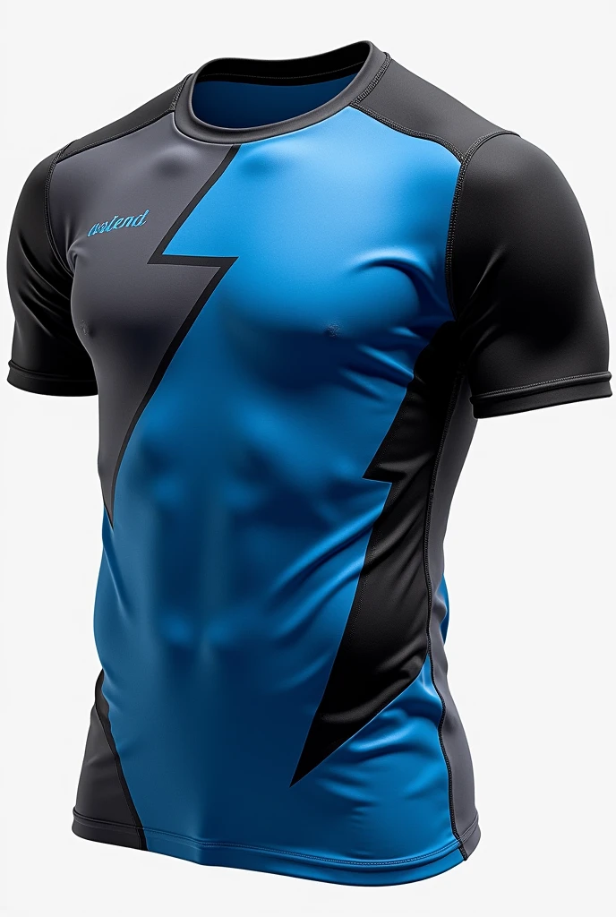 Custom sports t-shirt in blue, black and gray colors