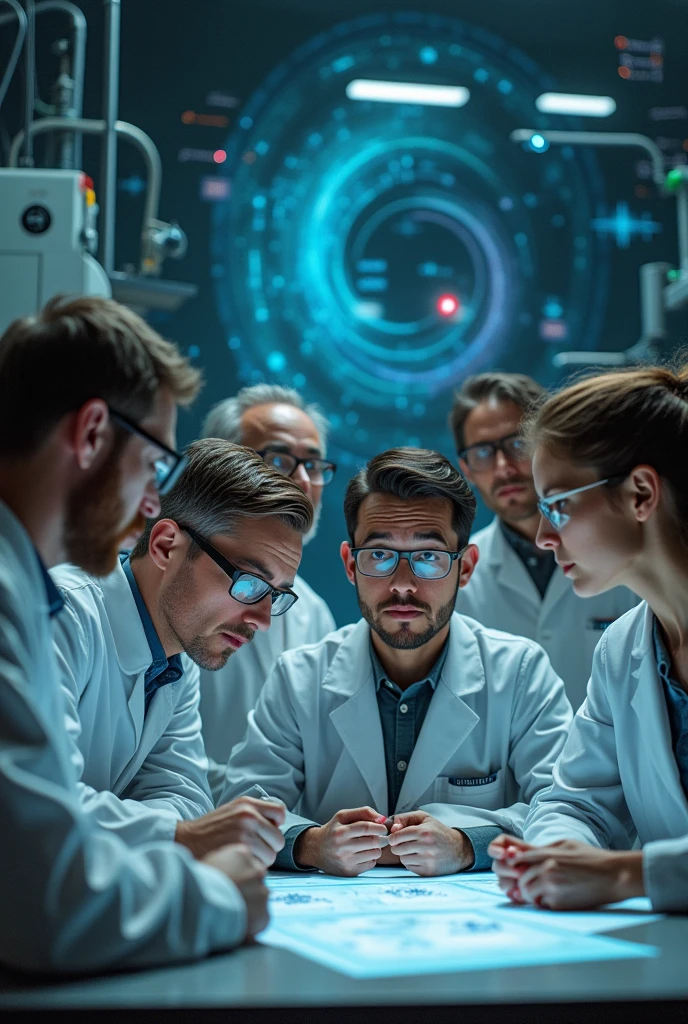 A realistic photograph of diverse scientists who still don't know what the universe is made of.