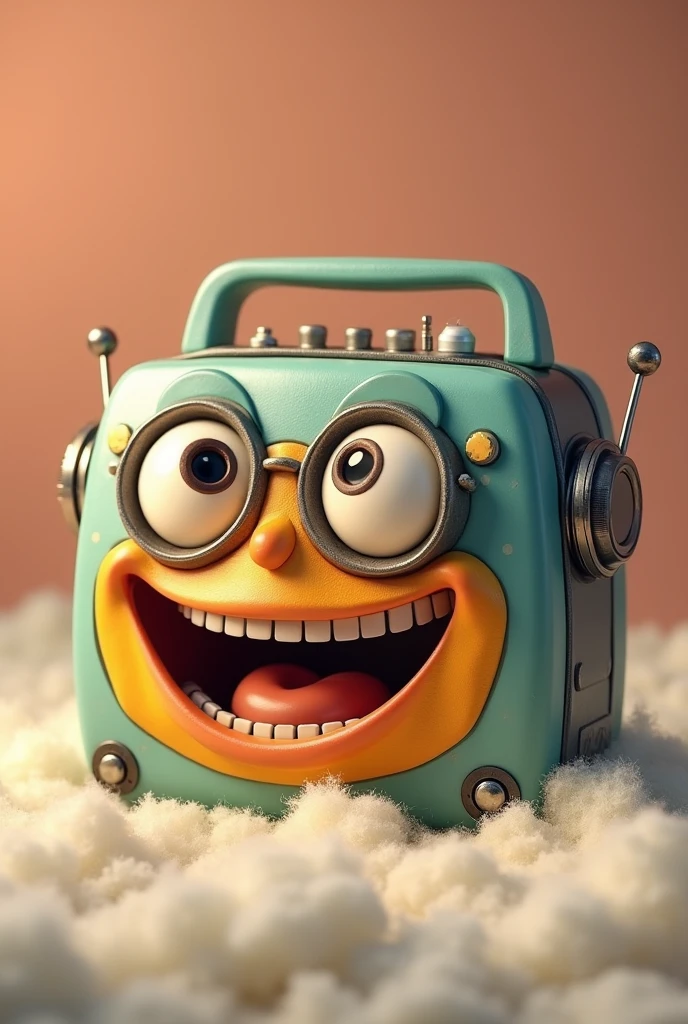 A cassette player, fluffly, Grinning