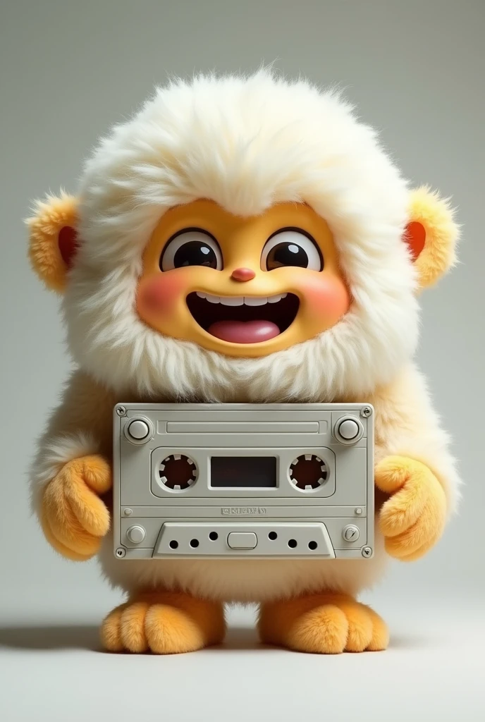 A cassette player, fluffly, Grinning, front and back