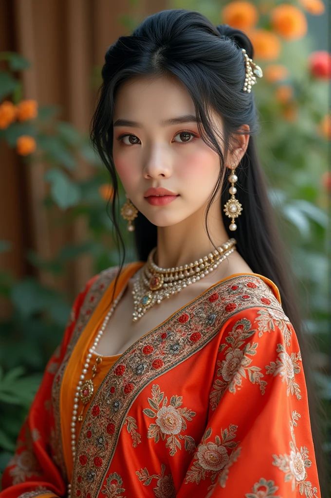 Create a image of a sexy girl from south korea in Indian dress
