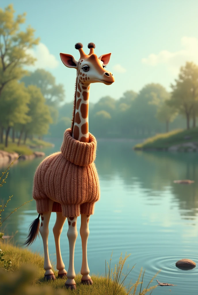 Sweater giraffe with heat
Now the giraffe found a lake