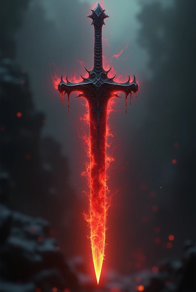 A dangerous sword, glowing red and black, with a dark aura coming out of it,