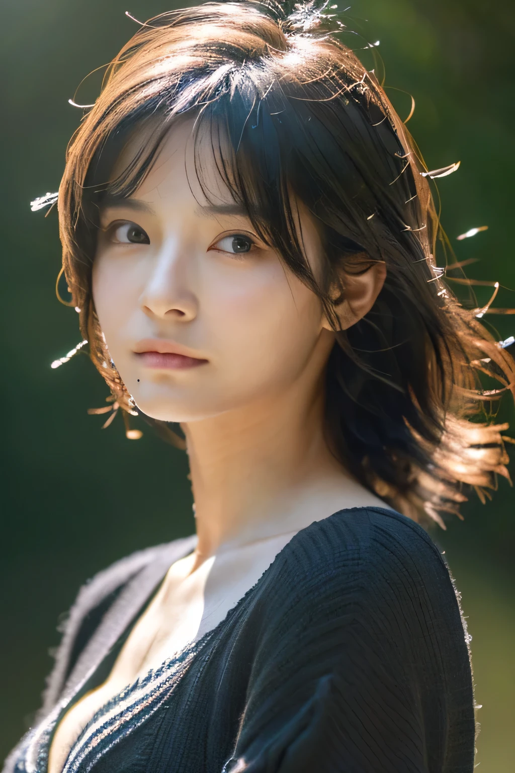 Hair blowing in the wind、Wet Skin、Wet Hair、Wet clothes、A humid basement,A woman with a cute face like a Japanese idol,　11 years old、(Cleavage),((Cinema Lighting),(Natural light),(High level of artistry),(artistic),(Indistinguishable quality from the real thing),{{RAW Photos}},{{Genuine}},High resolution,masterpiece, beautiful, Handsome Tomboy, Looks like a salon model, ((Cool face)), Neutral facial features, dynamic pose, 