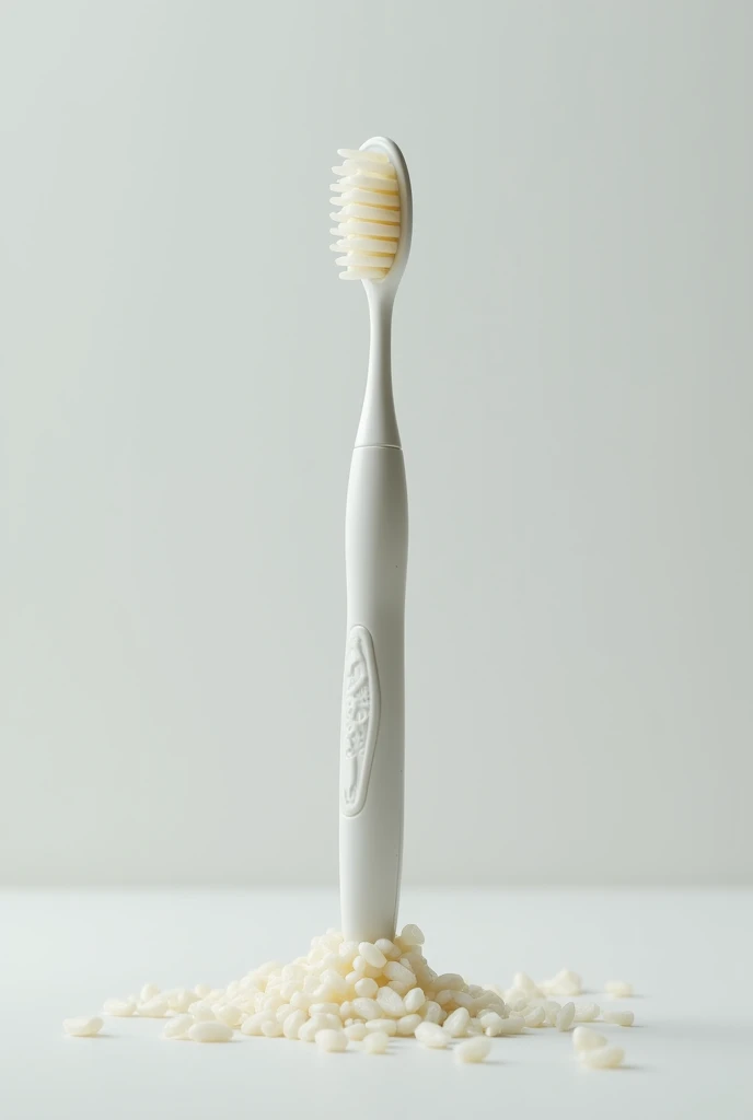 toothbrush with a grain of raw rice of toothpaste