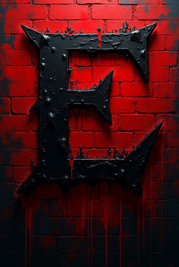 Draw the word "ETERNAL" written in an aggressive, distorted font, with pointed, angular letters. The color is an intense black, with a blood red background or a gradient that goes from black to red. The letters have a worn, pecked edge, as if written with permanent marker on a brick wall. The initial E is larger and has a more abstract shape, with lines that intersect and intertwine. The set has an intense and rebellious look, as if it were the logo of a hardcore band.